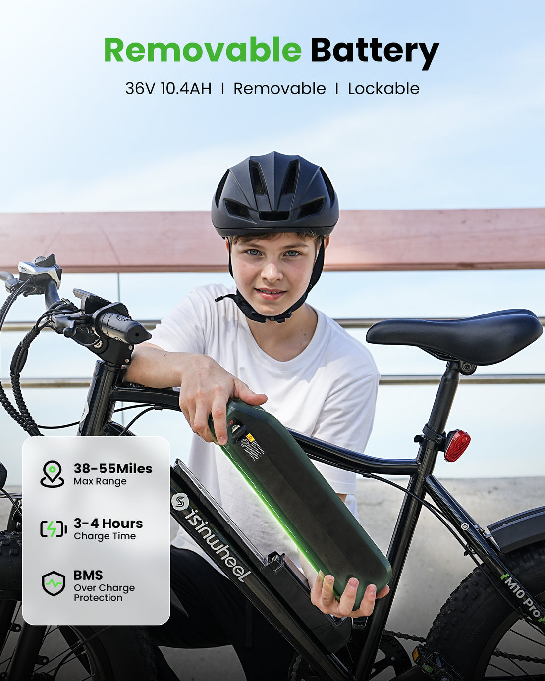 isinwheel M10Pro Electric Bike Adults 22Mph 1000W Peak Motor, 0-50° Adjustable Handlebar Mountain Ebike 375Wh Removable Battery 50 Miles Range 7 Speed Shift, 20x4.0 Fat Tire Teens Electric Bicycles (2×Black)