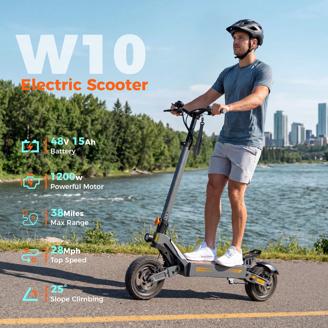 1200W Motor Electric Scooter, 28 MPH Top Speed, 38 Miles Max Range, 10" Off Road Tires Foldable Commuting Electric Scooter for Adults, Adjustable Handlebar Height, Dual Suspension & Braking System