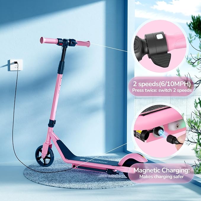 isinwheel S2 Electric Scooter for Kids Ages 6-14, 150W Motor, Adjustable Height, 2 Speeds Adjustable, Colorful Lights, Double Brake, Kids Electric Scooter with Magnetic Charging, Ideal Gifts for Kids