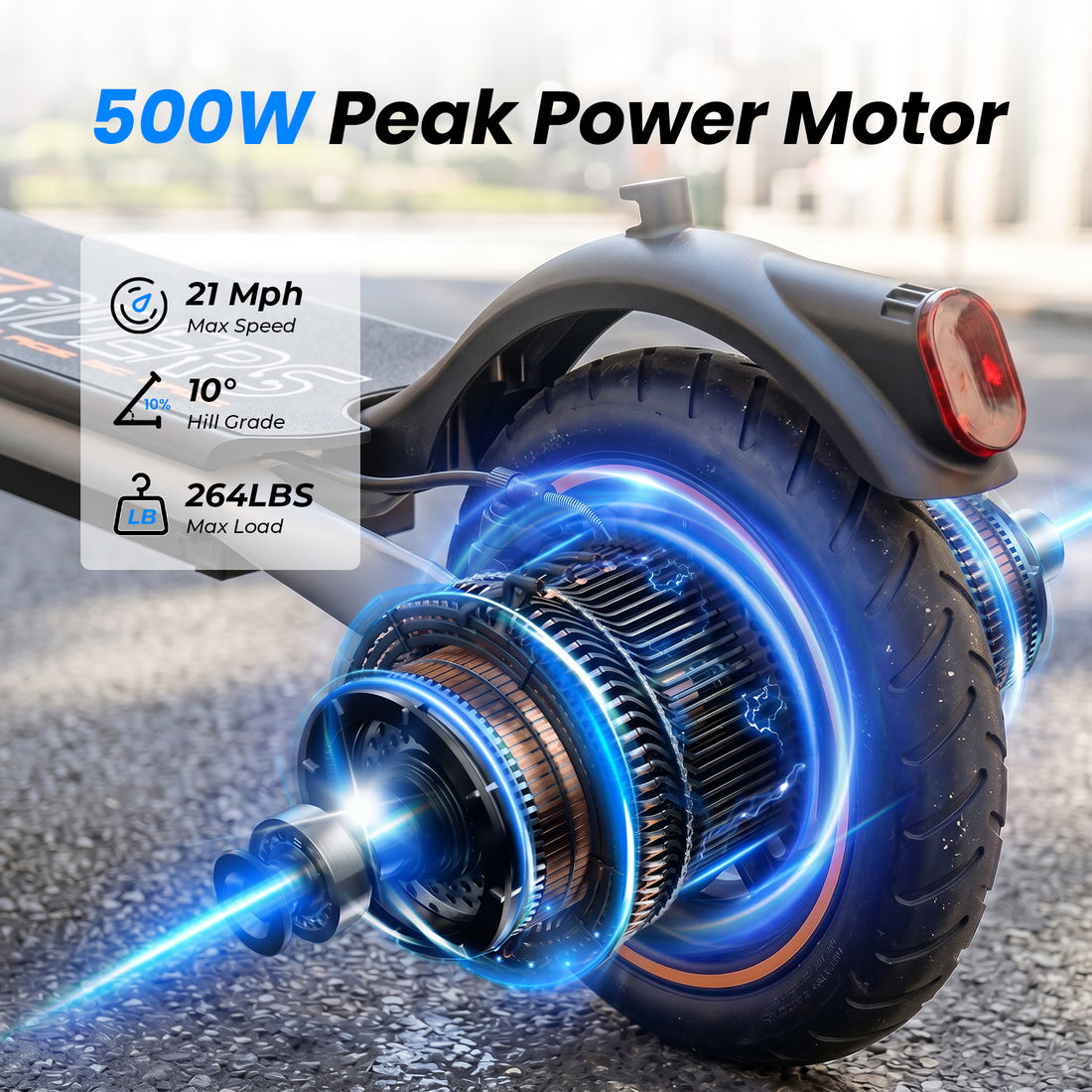 iScooter 500W Electric Scooter for Adults, Max 21 Mph & 21 Miles Commuter Escooter, 8.5" Pneumatic Tires Dual Braking Foldable Electric Scooters Teens, Gray（Free inner tube*1）
