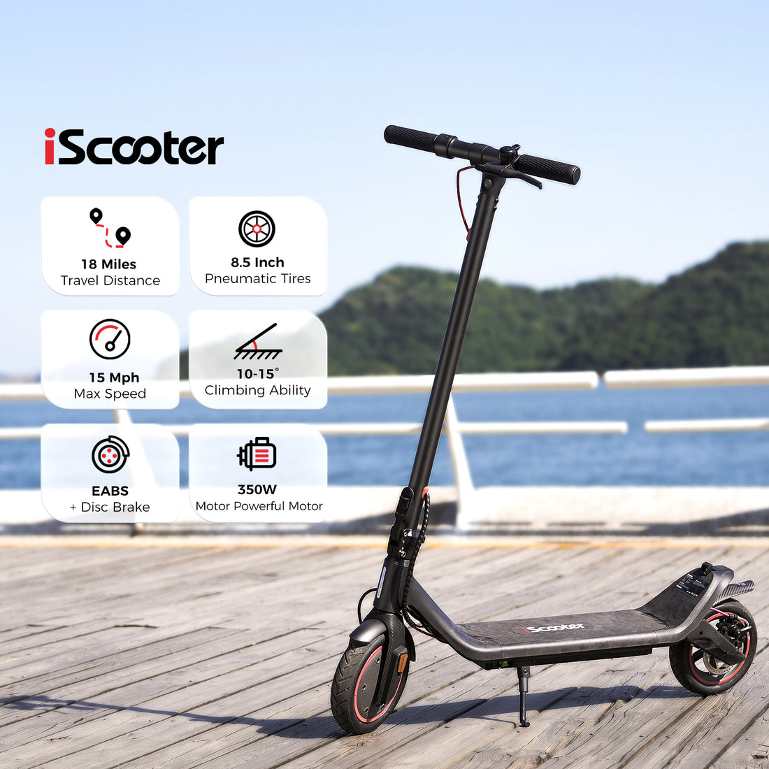 iScooter 350W Electric Scooter, 15.6mph Top Speed Escooter, up to 15-18Miles Range, Foldable Commuting Electric Scooter for Adults & Students with Double Braking System