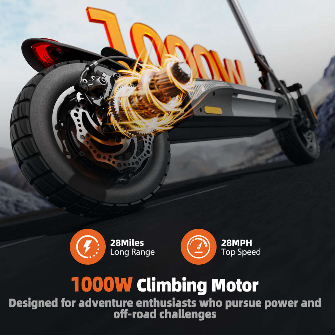 Electric Scooter for Adults, 1000W Powerful Motor E Scooter with 28 Mph Top Speed & 28 Miles Long Range, 10" Pneumatic Tires, Dual Suspension, Foldable Design for Commuting