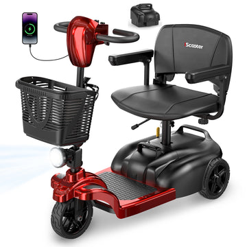 iScooter Mobility Scooter with Extra Batteries, 3 Wheel Mobility Scooter for Adults & Seniors, Electric Wheelchair Device with LED Headlight, Basket, Cup Holder, Lightweight, Smaller Turning Radius