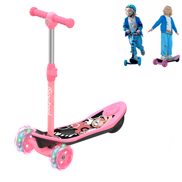 iSinwheel Kid 3 Wheel Electric Scooter, Height Adjustable Folding Pedal Scooter for 3-8 Years Old with Flashing Wheels for Boys and Girls Pink