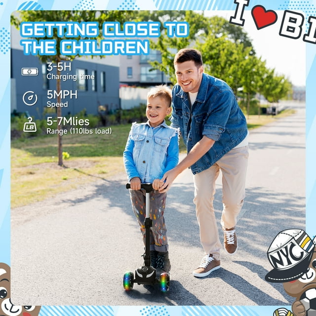 iHoverboard B1 Electric Scooter for Kids Ages 3+, LED Light-up Wheels and Pedal , 70W motor, Foldable and Height Aadjustable Toddler Motorized Scooters, Electric Scooter for Girls/Boys(Black)