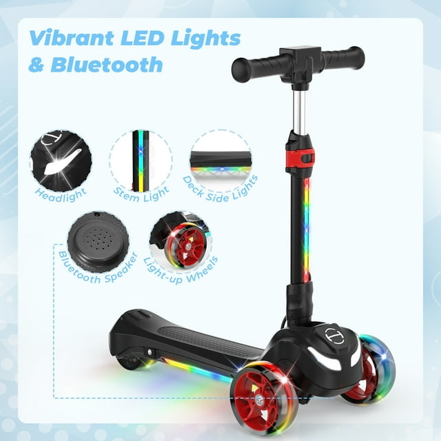 iHoverboard B2 Electric Scooter for Kids Ages 3+, LED Light-up Wheels and Pedal , 100W motor, Foldable and Height Aadjustable Toddler Motorized Scooters, Electric Scooter for Girls/Boys(Black)