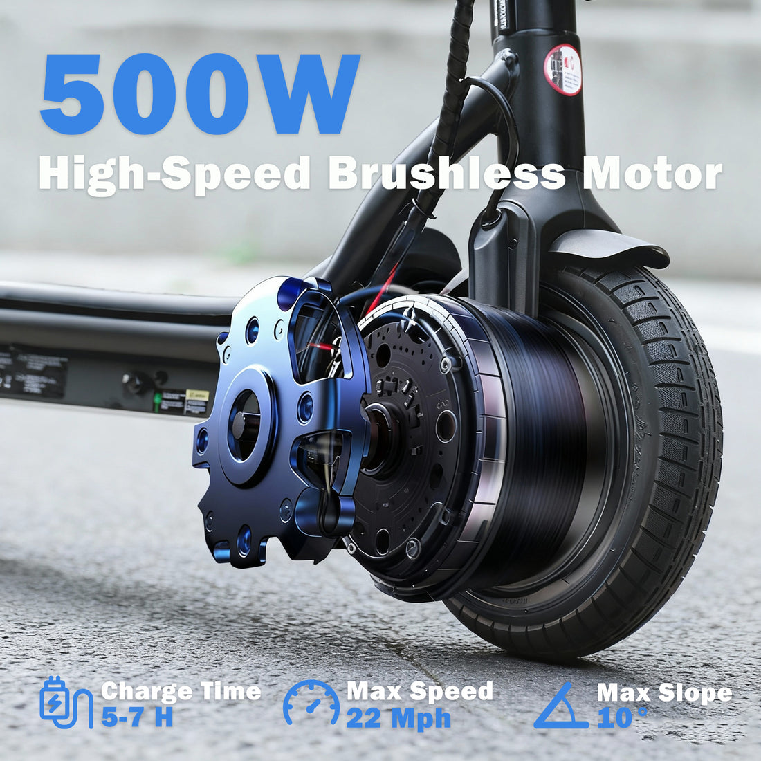 iScooter 500W Electric Scooter for Adults，23 Miles & 22 MPH Max，Extra-Wide Pedals, 10'' Pneumatic Tires Portable Folding Design，Commuting E-Scooter Christmas Gifts