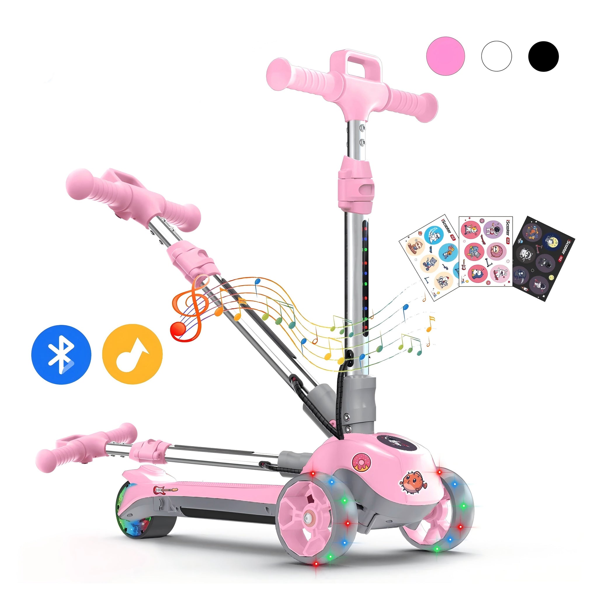 iScooter Electric Scooter for Kids Ages 3-12, Bluetooth Music Speaker, LED Light-up Wheels, Thumb Accelerator, 3 Adjustable Height Toddler Motorized Scooters, Electric Scooter for Girls/Boys
