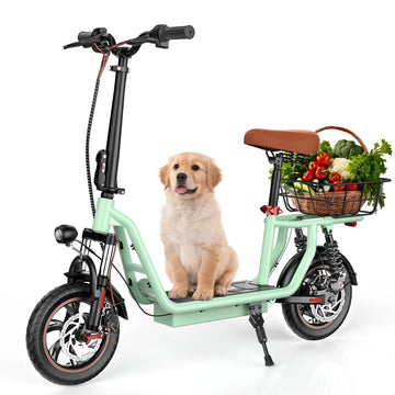 iScooter 500W Electric Scooter with Seat for Adult, 12" Commuter Electric Scooter Up to 21 Miles 15.5 MPH with Dual Shock Absorbers and Basket