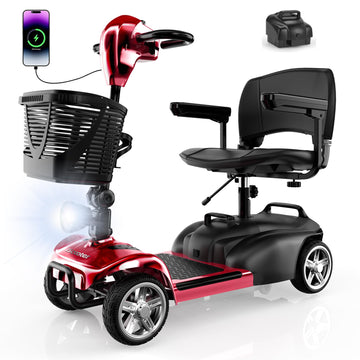 iScooter Mobility Scooter with Extra Batteries, 4 Wheel Mobility Scooter for Adults & Seniors, Electric Wheelchair Device with LED Headlight, Basket, Cup Holder, Detachable, Up to 300LBS