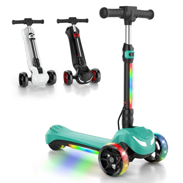 Electric Scooter for Kids Ages 3-8, 3-Wheel Electric Scooter, Electric Kick Scooter with 2 Speeds, Long Battery Life, Bluetooth Music, Flashing LED Wheels, Adjustable Height