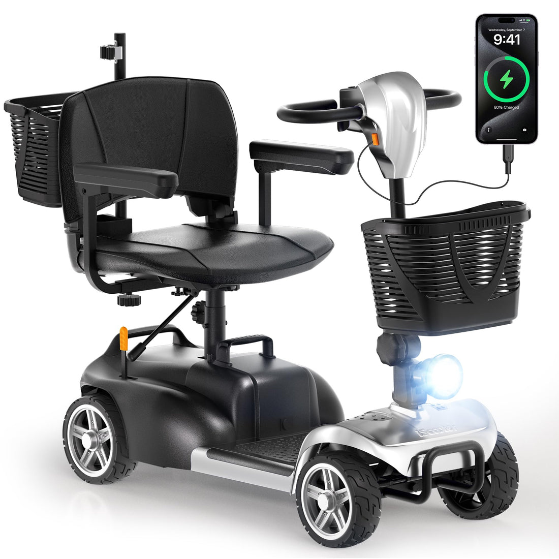 iScooter X02 Pro Mobility Scooter, 20Miles Foldable Mobility Scooter for Seniors & Adult, Powered Electric Wheelchair Device with Removable Battery, 300lb Capacity,Dual Baskets,Crutch Holder,USB Port