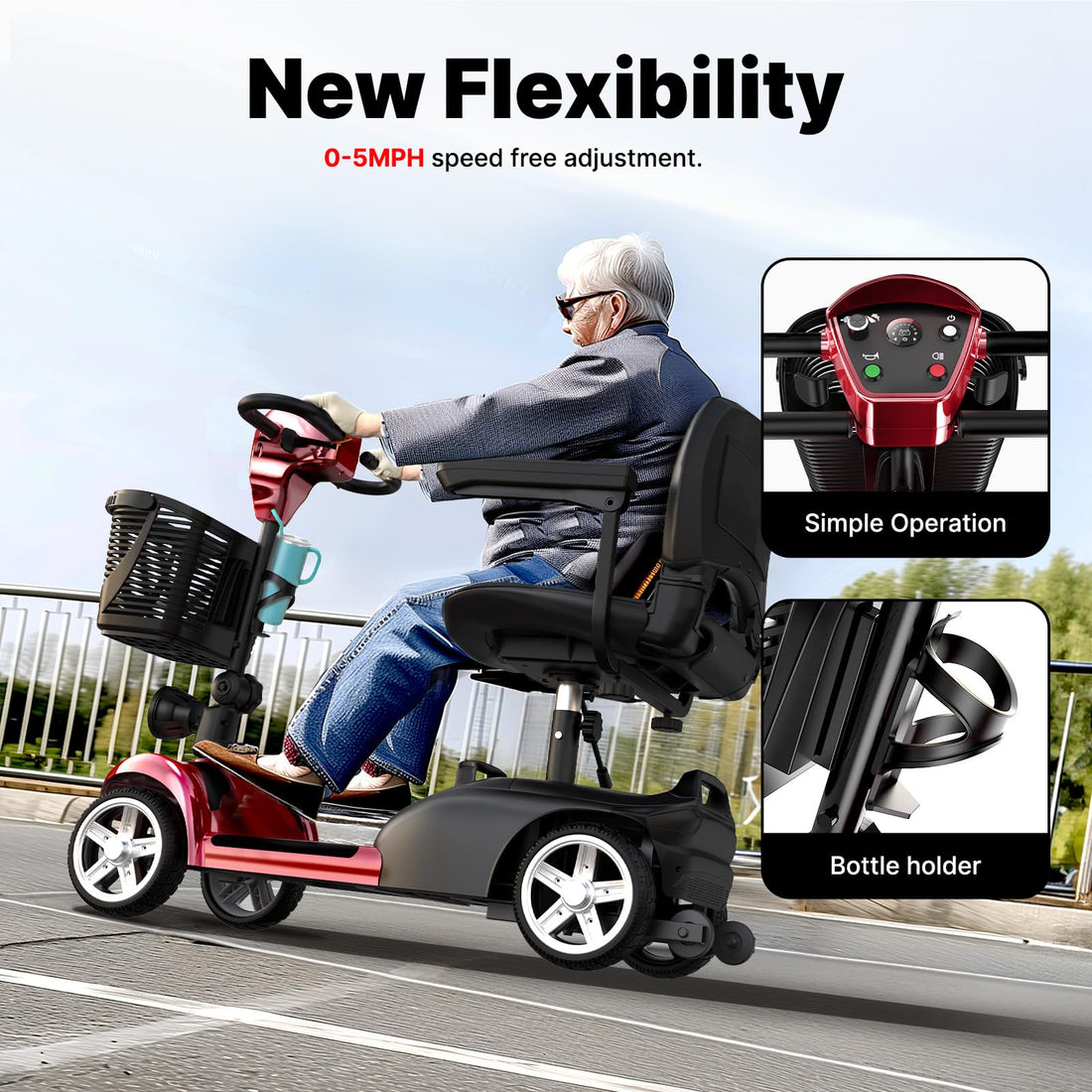 iScooter Mobility Scooter with Extra Batteries, 4 Wheel Mobility Scooter for Adults & Seniors, Electric Wheelchair Device with LED Headlight, Basket, Cup Holder, Detachable, Up to 300LBS