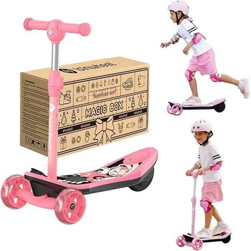 isinwheel Kid 3 Wheel Electric Scooter, Height Adjustable Folding Pedal Scooter for 3-12 Years Old with Flashing Wheels for Boys and Girls Pink(Gift Box)