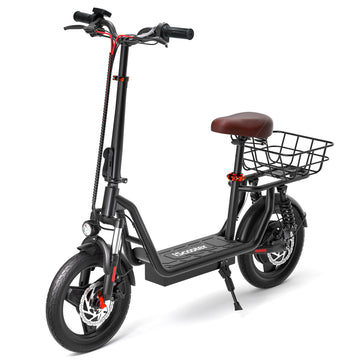 iScooter i14 Electric Scooter with Seat, 34 Miles Long Range & 28 Mph Top Speed, 14" Pneumatic Tire, Height Adjustable Seat &Handlebar, Dual Suspensions Commuting Scooter with Basket